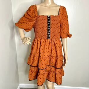 Betsey Johnson Orange Flower Polka Dot Ruffle Dress